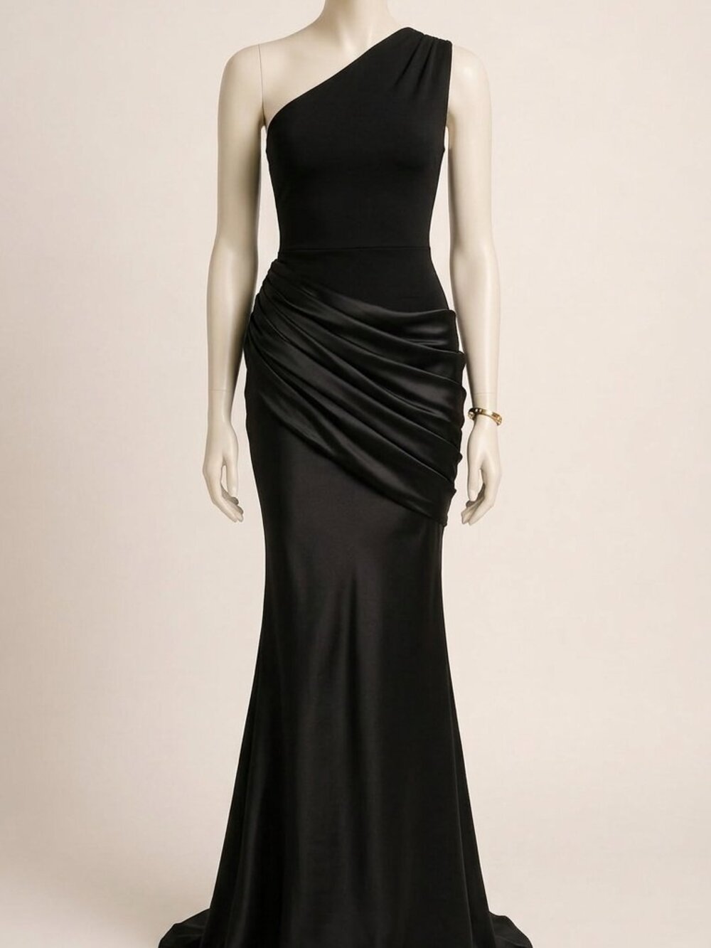 O Y S Black One Shoulder Asymmetrical Maxi Dress M Bodycon Backless Ruched  Desc